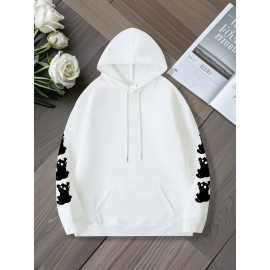 Women'S Plus Size Cat Drawing Print Hoodie, Casual Drawstring Hooded Long Sleeve Kangaroo Pocket Sweatshirt, Women'S Plus Size Clothing