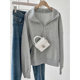 Plus Size, Women's Oversized Full-Zip Sweater - Thick Warm Winter Pullover with Full-Zip Front Closure, Elegant Collar & Machine Washable - Cozy Casual to Formal Sweater for Fall/Winter (Plus Size Available) - Solid Color Sweater for Women - Relaxed Fit with Zipper Detail & Minimalist Design - Perfect for Layering or Standalone Wear, Plus Size Sweaters For Women, Sweater Jacket For Women Plus Size, Ugly Christmas Sweater Plus Size, Plus Size Women Sweaters,