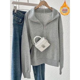 Plus Size, Women's Oversized Full-Zip Sweater - Thick Warm Winter Pullover with Full-Zip Front Closure, Elegant Collar & Machine Washable - Cozy Casual to Formal Sweater for Fall/Winter (Plus Size Available) - Solid Color Sweater for Women - Relaxed Fit with Zipper Detail & Minimalist Design - Perfect for Layering or Standalone Wear, Plus Size Sweaters For Women, Sweater Jacket For Women Plus Size, Ugly Christmas Sweater Plus Size, Plus Size Women Sweaters,