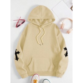 [Faithinspired Plus Size Hoodie] Faithinspired Plus Size Women's Elegant Casual Hooded Sweatshirt - Black Cross Print Long Sleeve Pullover, Cozy Fall & Winter Machine Washable Hoodie, Soft Fabric, Stylish, Durable Construction