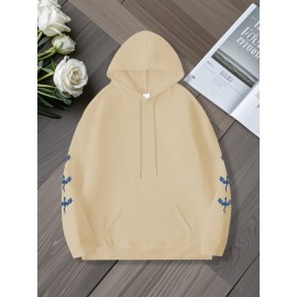 [Dragon Print Hoodie] Plus Size Dragon Print Hoodie - Casual Long Sleeve Pullover with Drawstring, Kangaroo Pocket - 100% Polyester, Slight Stretch, All Season Knit Fabric Hooded Sweatshirt