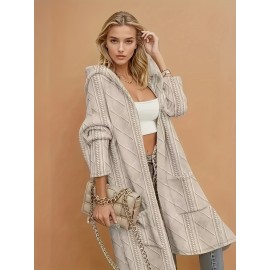 Plus Size, Women's Beige/Neutral-Tan Hooded Cloak Coat - Longline Floor-Length Winter Jacket with Pockets, Layered Tunic-like Design for Fall & Winter, Hand Washable Elegant Outerwear for Layering or Standalone Outfits (Solid Color, No Buttons/Zipper Closure) - Solid Beige with Subtle Texture, Relaxed Fit, Structured Silhouette, Minimalist Hood, Chic & Sophisticated for Cooler Weather, Oversized Hoodie For Women Plus Size, Winter Clothes For Women,