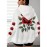[Floral Print Hoodie] Women's Plus Size Floral Print Hoodie - Cozy Long Sleeve Pullover with Pockets, Soft Casual Wear, Brown with Red Roses and Green Leaves Design, Allseason Hoodie | Stylish Casualwear | Comfortable Fabri