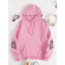 [Pink Oversized Hoodie] Soft Women's Oversized Hoodie | Floral Turtle Graphic Print Long Sleeve Pocket Sweatshirt, Pink All-Season Comfort Fit, Everyday Comfort Wear, Quality Casualwear