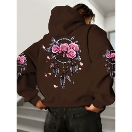 [Pink Oversized Hoodie] Soft Women's Oversized Hoodie | Floral Turtle Graphic Print Long Sleeve Pocket Sweatshirt, Pink All-Season Comfort Fit, Everyday Comfort Wear, Quality Casualwear