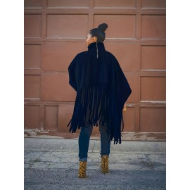 Plus Size, Plus Size Women's Batwing Sleeve Turtleneck Top with Fringe Hem - Loose Fit Casual Chic Long Sleeve Shirt, Solid Color Machine Washable Fall Winter Clothing for Women, Elegant Overlay, Highneck Shirt, Easycare Fabric, Spring Outfit, Durable Shirt, Curvy Fashion