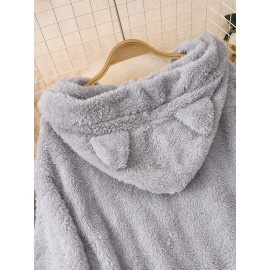 Plus Size, Women's Plus Size Oversized Valentine's Day Heart Print Hooded Sweatshirt - Grey with Pink & Red Hearts, Cozy Casual Pullover with Pockets, Machine Washable Winter Fall Hooded Sweatshirt for Valentine's Outfits