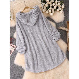 Plus Size, Women's Plus Size Oversized Valentine's Day Heart Print Hooded Sweatshirt - Grey with Pink & Red Hearts, Cozy Casual Pullover with Pockets, Machine Washable Winter Fall Hooded Sweatshirt for Valentine's Outfits