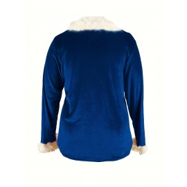 [Christmas | Plus Size Sweater] Plus Size Women's Elegant Christmas Sweater - Long Sleeve Round Neck Winter Warmth with Collar Trim, Stretchy Fabric for Holiday Parties & Casual Attire, Red & Contrast Collar