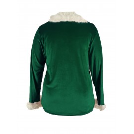 [Christmas | Plus Size Sweater] Plus Size Women's Elegant Christmas Sweater - Long Sleeve Round Neck Winter Warmth with Collar Trim, Stretchy Fabric for Holiday Parties & Casual Attire, Red & Contrast Collar