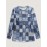 Plus Size, [Denim Print/Imitation Denim] Plus Size Women's Casual Imitation Denim Print Long Sleeve Top - Blue & White Grid Pattern with Golden Accents, Medium Stretch Round Neck, Contrast Cuffs, Autumn/Winter Versatile Layering Piece, Denim Top, Layering Fashion, Soft Texture Fabric
