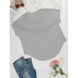 Large Size V-Neck Pocket Irregular Hem Short-Sleeved Top T-Shirt Two-Piece Set