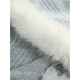 Plus Size - Plus Size Solid Color Surplice Ribbed Textured Fleece Trim Hooded Top