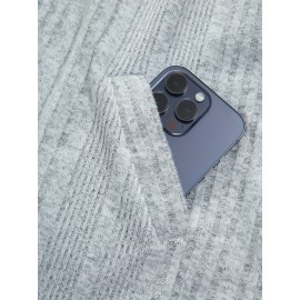 Plus Size - Plus Size Solid Color Surplice Ribbed Textured Fleece Trim Hooded Top