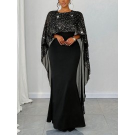 Plus Size, Women's Elegant Formal Party gala evening gown - Navy Blue, Stretchy fit-and-flare dress, Machine Washable for Weddings, Awards, State Events - Plus Size Available, Evening Party Dress