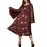 Women's Halloween Flowy Dress Elegant Long Sleeve Scoop Neck Sun Moon Print Pocket Dress Midi Dress