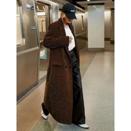 Plus Size - Plus Size, Women'S Plus Size Elegant Long Coat - Non-Stretchy Structured Jacket, Button Front Closure, Office & Formal Events - Spring/fall Outerwear - Women'S Professional & Everyday Outerwear, Spring Fashion