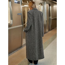 Plus Size - Plus Size, Women'S Plus Size Elegant Long Coat - Non-Stretchy Structured Jacket, Button Front Closure, Office & Formal Events - Spring/fall Outerwear - Women'S Professional & Everyday Outerwear, Spring Fashion