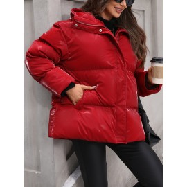 Women's Winter Hooded Jacket - Non-Stretch Outer Coat, Full-Length Zipper Front Closure, Machine Washable Cold Weather Outerwear for Everyday & Formal Events - Women's Outerwear, Ladies Winter Coats, Sleek Fabric Design, Classic Coat, Durable Material, Professional Women