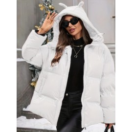 Women's Winter Hooded Jacket - Non-Stretch Outer Coat, Full-Length Zipper Front Closure, Machine Washable Cold Weather Outerwear for Everyday & Formal Events - Women's Outerwear, Ladies Winter Coats, Sleek Fabric Design, Classic Coat, Durable Material, Professional Women
