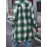 Women's Plus Size Plaid Button-Up Shirt Style Trench Coat, Casual Long Sleeve Open-front Overcoat with Pockets, Vintage-Inspired Polyester Woven All-Season Jacket
