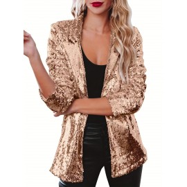 Plus Size - Plus Size, Women'S Elegant Blazer Jacket - Long Sleeve Office & Party Coat, Non-Stretch Fabric, Plus Size Friendly, Formal & Everyday Chic Outerwear for Spring/Fall Seasons, Fall Wardrobe, Spring Fashion, Sophisticated Design