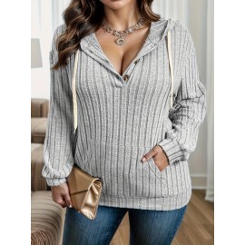 [Plus Size Hoodie] Plus Size Women's Oversized Hoodie | Adjustable Drawstring, Long Sleeve, Machine Washable, Textured Fabric, Casual Pullover, Drop Shoulder, Kangaroo Pocket, Fall Winter Sweatshirt