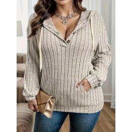 [Plus Size Hoodie] Plus Size Women's Oversized Hoodie | Adjustable Drawstring, Long Sleeve, Machine Washable, Textured Fabric, Casual Pullover, Drop Shoulder, Kangaroo Pocket, Fall Winter Sweatshirt