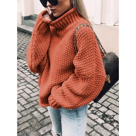 Plus Size - Women'S Plus Size Thick Sweater - Elegant High Neck Batwing Sleeves, Long Sleeve Winter Warmth, Solid Color (PurpleNavyBrown), Non-Stretch Fabric, Loose Fit for Casual & Formal Outfits - Cozy Fall & Winter Sweater for Women