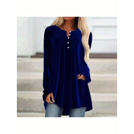 Plus Size, Womens Velvet Fall Winter Shirt V-Neck Button Detail, Draped Front, Easy Pair with Jeans/Skirts, Asymmetrical Hem for Office/Casual, Casual Outfit, Winter Wardrobe, Asymmetrical Design, Vneck Blouse, Cozy Texture, Premium Material, Long Sleeve Top, Versatile Top, Fashion Women, Plus Size