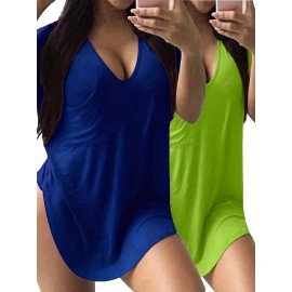 Large Size V-Neck Pocket Irregular Hem Short-Sleeved Top T-Shirt Two-Piece Set