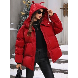 Women's Winter Hooded Jacket - Non-Stretch Outer Coat, Full-Length Zipper Front Closure, Machine Washable Cold Weather Outerwear for Everyday & Formal Events - Women's Outerwear, Ladies Winter Coats, Sleek Fabric Design, Classic Coat, Durable Material, Professional Women